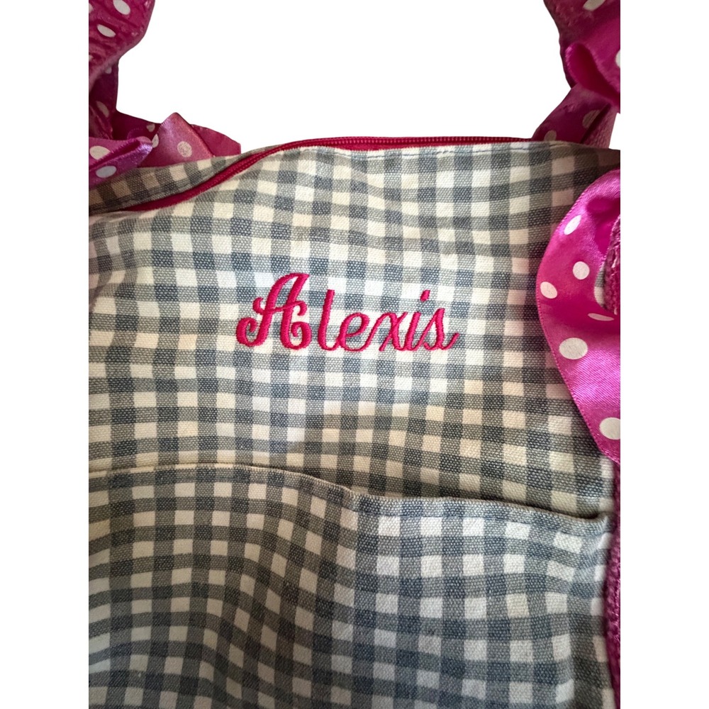 Lillian Vernon Tote Bag Girls OS Pink Grey Gingham Polka Dot‎ Bows "Alexis"
